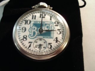 Vintage 16S Pocket Watch Buick Auto Theme Case & Dial Runs Well. 3
