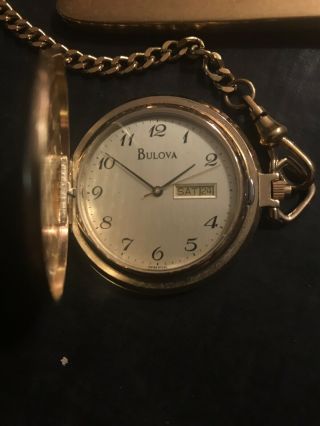 BULOVA POCKET WATCH MODEL With Pocket Knife And Chain QYE6 Gold 2