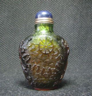 Tradition Chinese Glass Carve Eight Auspicious Design Snuff Bottle。。//。/