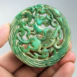 2.  7  China Old Green Jade Chinese Hand - Carved Dragon Horse Jade Pendant 2105