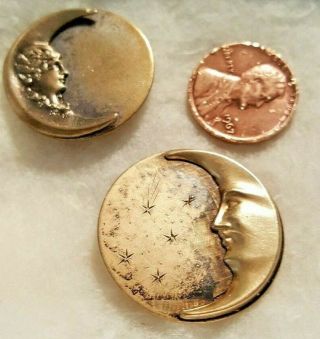 Two Antique Metal " Moon " Buttons.  Early 1900 