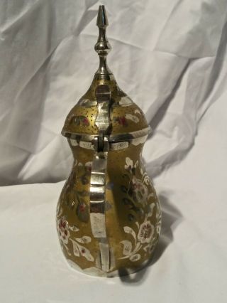 Antique 6.  75 Inch ARABIC Brass/Silver Dallah Bedouin COFFEE POT Floral Etchings 5
