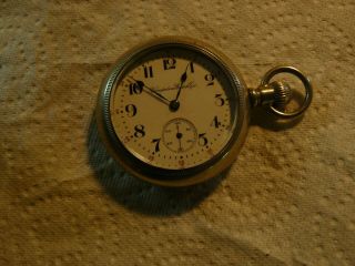 Antique 1909 Hampden 18s Pocket Watch 17 Jewel Model 4 Duber Silverine Runs Good