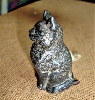 Antique British 0.  500 Silver Cat Figural Windup Tail Sewing Notion Tape Measure