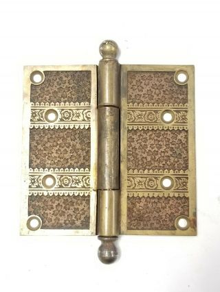 A39 Antique Brass Ornate Cannonball Hinge (single) 4 1/2 " X 4 1/2 "