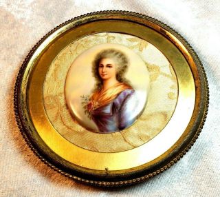 Antique Victorian Painting On Porcelain Of Woman 19th Century