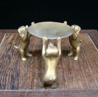 Collectible Handmade Carving Statue Dog Candlestick Copper Gild Deco Art