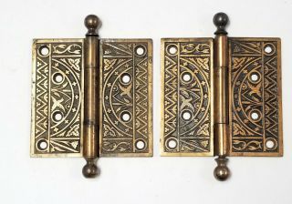 A36 Antique Cast Iron Ornate Bird Wheat Cannonball Hinges (pair) 4 1/2 " X 4 1/2 "