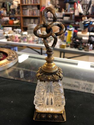 Vintage Old Perfume Crystal Glass Bottle Gold Color Trim
