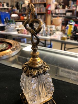 Vintage Old Perfume Crystal Glass Bottle Gold Color Trim 2