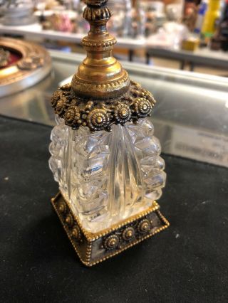 Vintage Old Perfume Crystal Glass Bottle Gold Color Trim 3