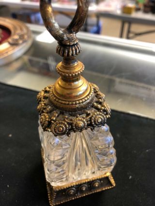 Vintage Old Perfume Crystal Glass Bottle Gold Color Trim 5