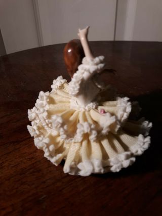 ANTIQUE DRESDEN GERMANY YELLOW WHITE LACE FLOWERS BALLERINA FIGURE 4