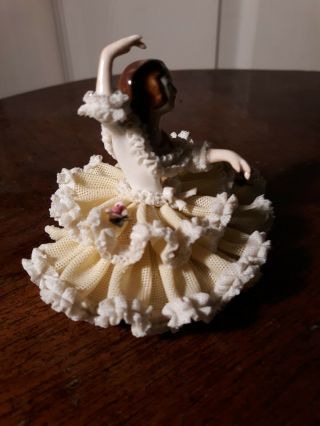 ANTIQUE DRESDEN GERMANY YELLOW WHITE LACE FLOWERS BALLERINA FIGURE 5