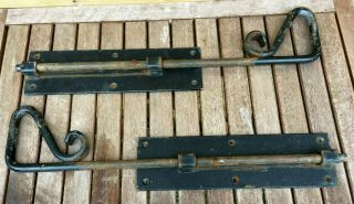Pair Vintage Architectural Salvage Wrought Iron Barn Door Gate Slide Bolt Locks