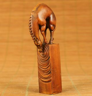 Rare Old Boxwood Carving Horse Water Seal Statue Netsuke Stamp Seal Gift