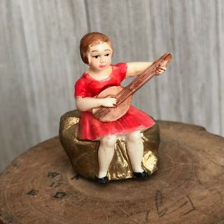 Antique Tape Measure Germany Figural Celluloid Girl With Mandolin