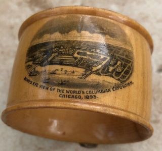 Antique Mauchline Ware Worlds Columbian Expo Chicago Wood Napkin Ring Souvenir