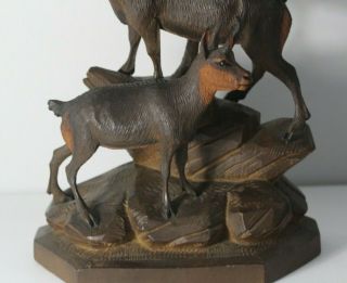Antique c.  1900 Black Forest Carved Wood Mountain Goats Inset Eyes Statue 3