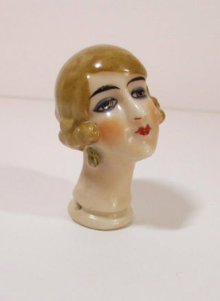 Antique German Porcelain Flapper Deco Head Half Doll Pin Cushion