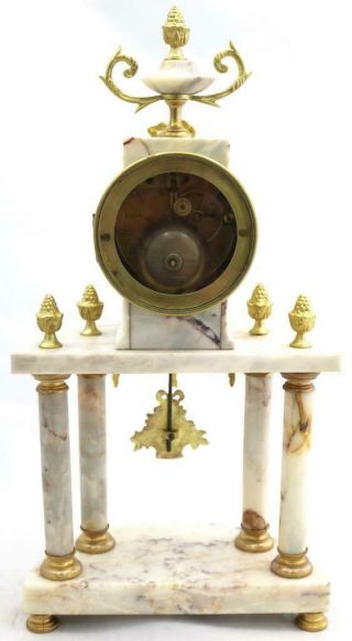 Antique French Mantle Clock 3 Piece Set 8 Day Bell Striking Cream Marble Portico 10
