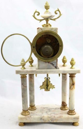 Antique French Mantle Clock 3 Piece Set 8 Day Bell Striking Cream Marble Portico 11