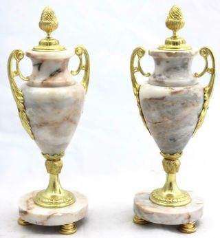 Antique French Mantle Clock 3 Piece Set 8 Day Bell Striking Cream Marble Portico 12