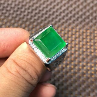 Rare Chinese S925 Silver & Green Jadeite Jade Square Bead Handwork No.  11 - 12 Ring 2