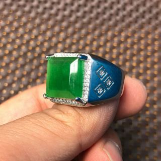 Rare Chinese S925 Silver & Green Jadeite Jade Square Bead Handwork No.  11 - 12 Ring 3