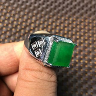 Rare Chinese S925 Silver & Green Jadeite Jade Square Bead Handwork No.  11 - 12 Ring 4