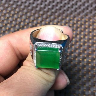Rare Chinese S925 Silver & Green Jadeite Jade Square Bead Handwork No.  11 - 12 Ring 5