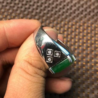 Rare Chinese S925 Silver & Green Jadeite Jade Square Bead Handwork No.  11 - 12 Ring 6
