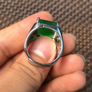 Rare Chinese S925 Silver & Green Jadeite Jade Square Bead Handwork No.  11 - 12 Ring 7