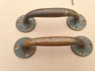 2 Vintage Heavy Solid Brass Handles Door Gate Drawer Pull Trunk Box 7 1/2 " Long