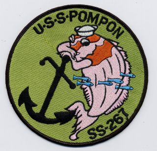 Uss Pompon Ss 267 - Fish With Anchor Bc Patch Cat No B626