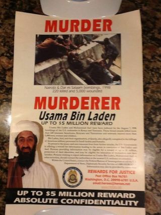 Osama Bin Laden Wanted Poster - Issued By The Us State Dept 1999.  Very Rare