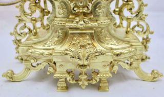 Antique Mantle Clock Large XL 19th c French Gilt Pierced Bronze Garniture Set 10