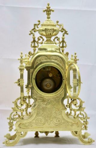 Antique Mantle Clock Large XL 19th c French Gilt Pierced Bronze Garniture Set 11