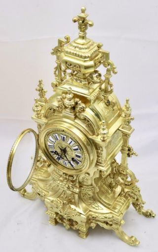 Antique Mantle Clock Large XL 19th c French Gilt Pierced Bronze Garniture Set 4