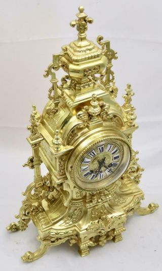 Antique Mantle Clock Large XL 19th c French Gilt Pierced Bronze Garniture Set 6