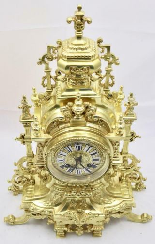 Antique Mantle Clock Large XL 19th c French Gilt Pierced Bronze Garniture Set 7