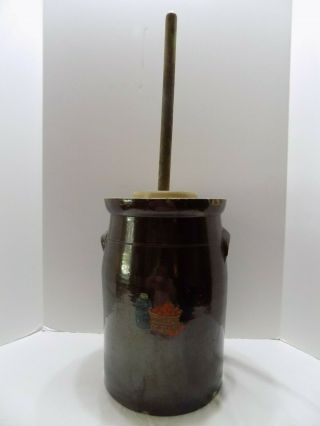 Antique Primitive Butter Churn Stoneware Jar Crock 3 Gallon W/dasher (19)