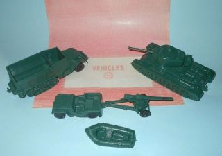 1960 - 70s Marx Army Battleground Play Set Matched Plastic Vehicle Set With Bag