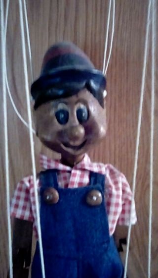 Vintage Pinocchio Marionette Puppet Hard Wood Hand - Carved Jointed