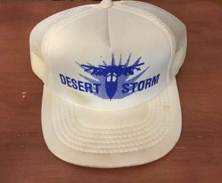 Vintage Desert Storm Jet Mesh Snapback Trucker Cap White Hat