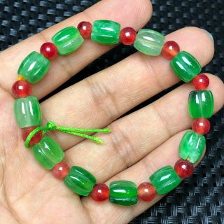 Chinese Red & Green Jadeite Jade Rare Collectible Handwork Melon Beads Bracelet