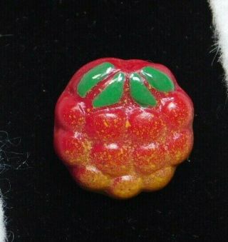 Small Antique Vintage Red Glass Button Hand Painted Fruit D16
