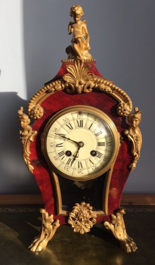 Antique 19th Century French Boulle Style Bronze Mantle Clock