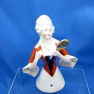 Antique Half Doll Red Dress With Beads And Hand Held Mirror Arms Away Large Nr