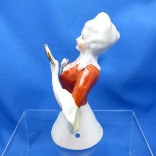 Antique Half Doll RED Dress with Beads and Hand Held Mirror Arms Away LARGE NR 4
